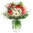 This cheerful bouquet encapsulates the soft energy of a Kingsbury spring morning, brimming with life in its coral-pink and white palette. At its center, full ruffled carnations glow in warm coral, their petals undulating with movement, while classic white daisies with green eyes open wide beside sunny chrysanthemums, all echoing the simple joys of Roe Green's wildflower lawns. Wisps of delicate baby's breath weave through the bouquet, softening the outline and imparting a gentle, cloud-like grace. Hints of magenta from alstroemeria buds peek out amidst the blooms, promising more colour and variety as days pass. Lustrous deep green leaves cradle the design, offering contrast and harmonising with slender threads of foliage that run through the entire bouquet. Presented upright in a glass vase of sparkling clear water, the stems stand vivid beneath the surface, underscoring the arrangement's freshness and attention to detail. Every element is touchably present thanks to careful, even lighting. Perfect for celebrating a birthday, welcoming a neighbour, or adding spring brightness to a house on Kenton Road, this locally crafted bouquet radiates optimism and the easy elegance of Kingsbury living.